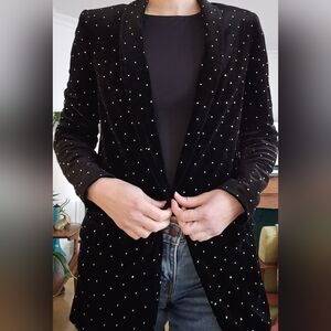 Zara Black Velvet Studded Women's Blazer